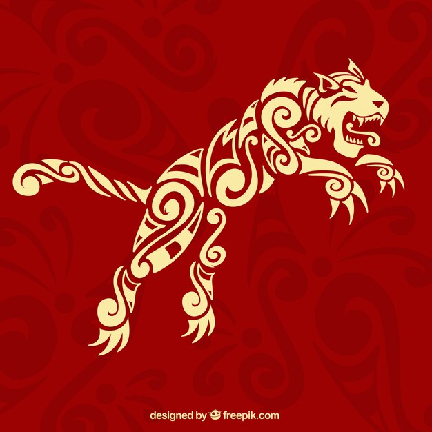 Red background with ethnic ornamental tiger