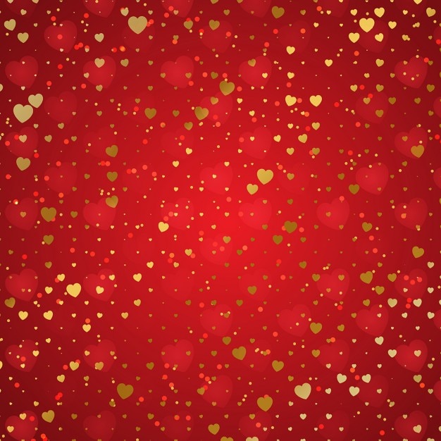 Free Vector red background with golden hearts for valentine