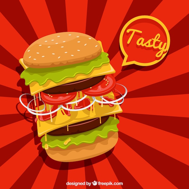 Red background with tasty burger 