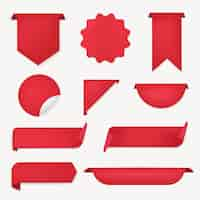 Free vector red banner sticker, blank vector simple clipart set