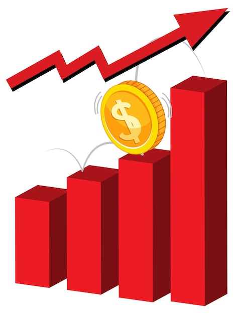 Red bar chart with red arrow going up