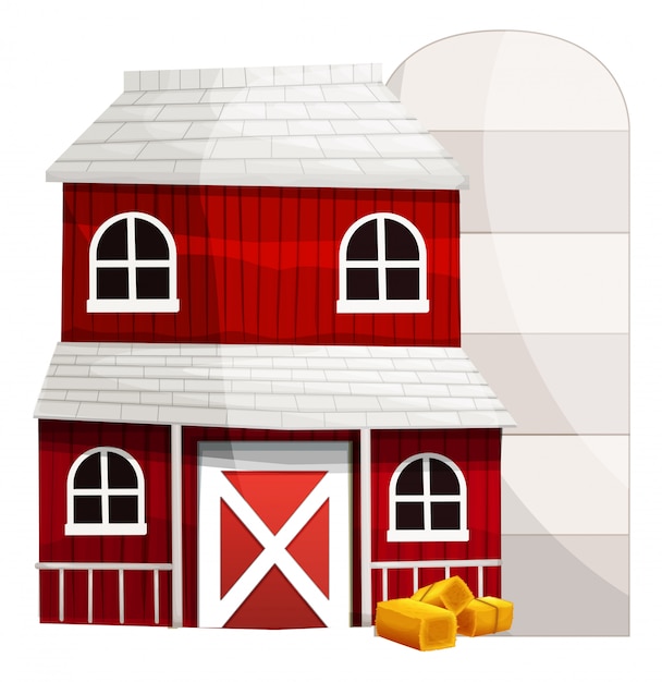 Free vector red barn and white silo