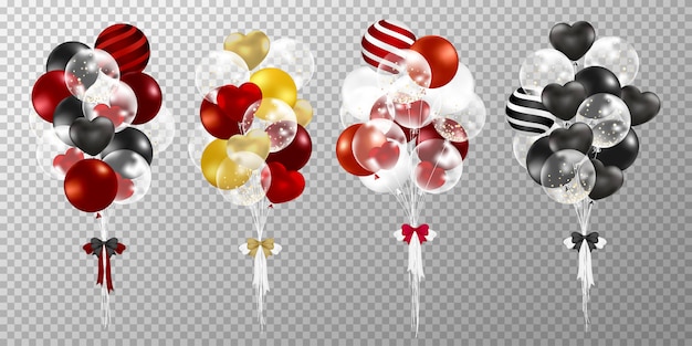 Red and black balloons on transparent background.