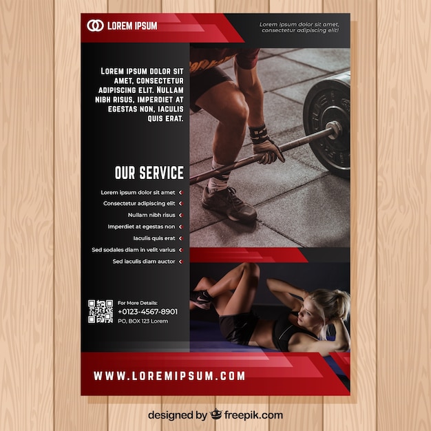 Free vector red and black gym flyer template with image