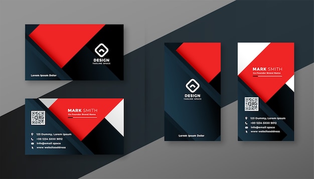 Red and black modern business card geometric template