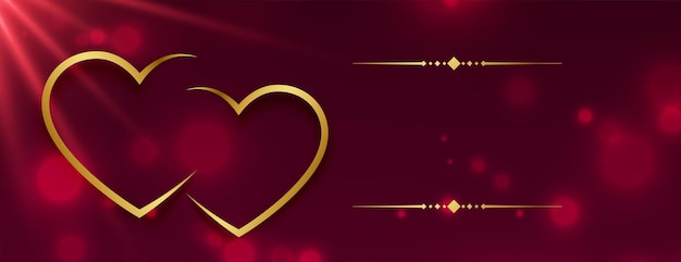 Free Vector red bokeh valentines day banner with golden hearts and light effect