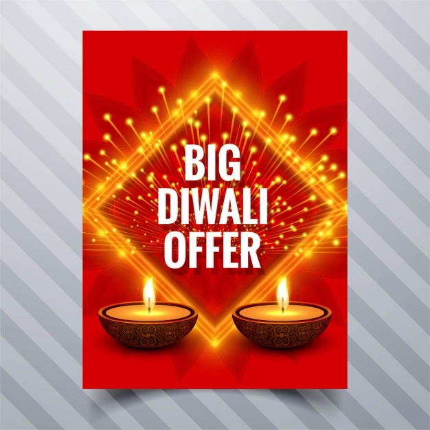 Free vector red brochure for diwali with light frame