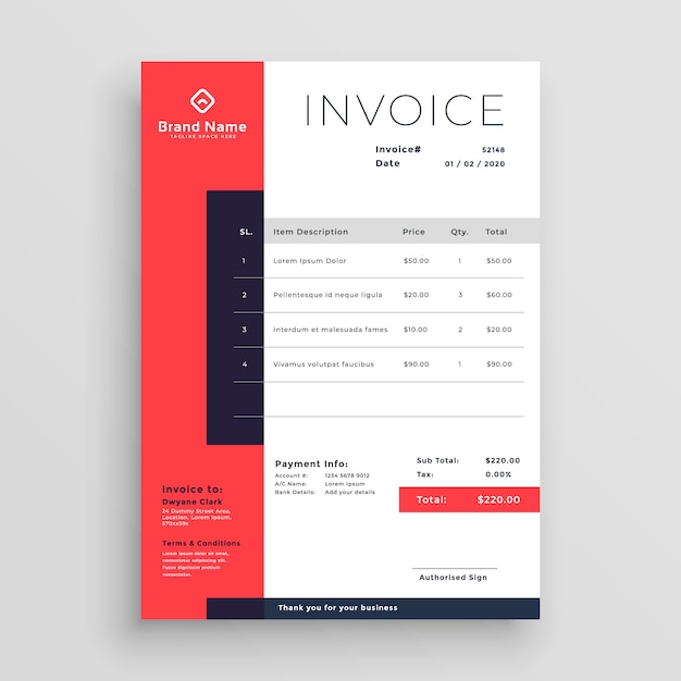 red business invoice template design