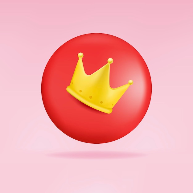 Red button best with crown icon symbol and social media communication sign icon 3D rendering.