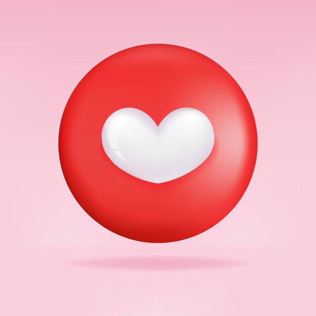 Red button love with heart icon symbol and social media communication sign icon 3d rendering.