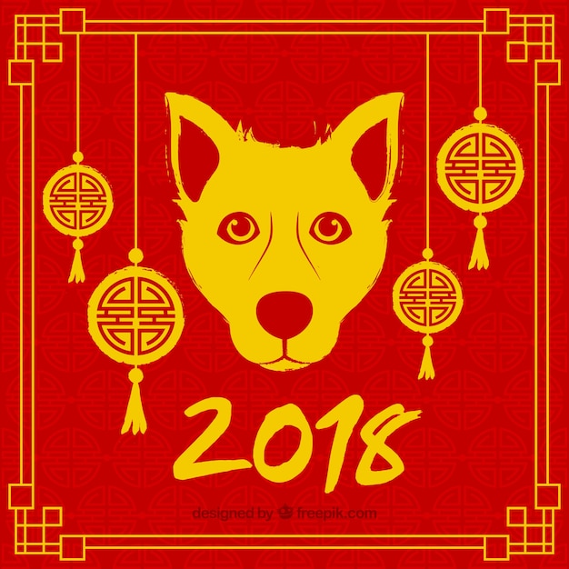 Red chinese new year background with dog