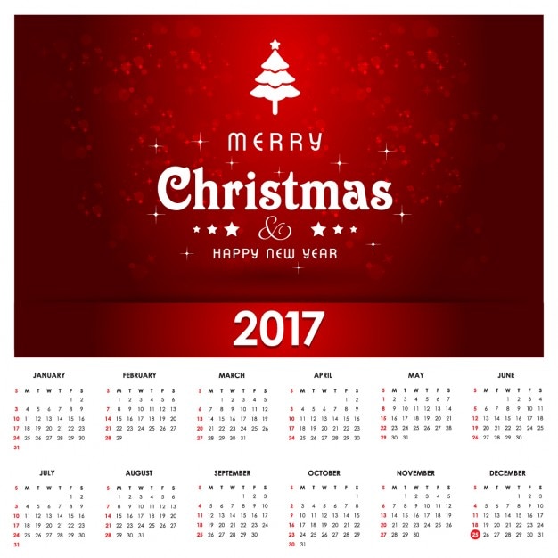 Free Vector red christmas calendar with a white tree