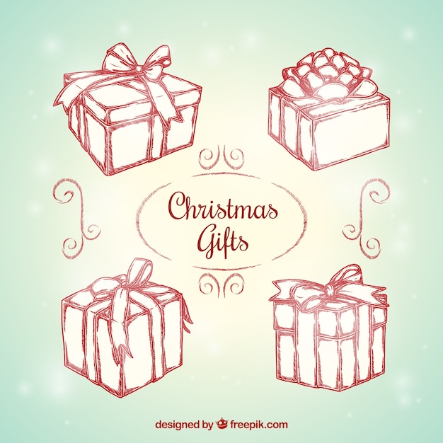 Free Vector red christmas gifts pack