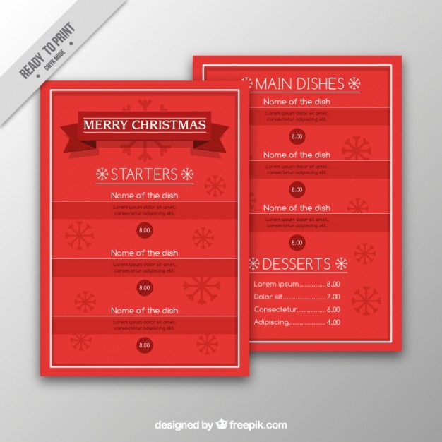 Free vector red christmas menu template