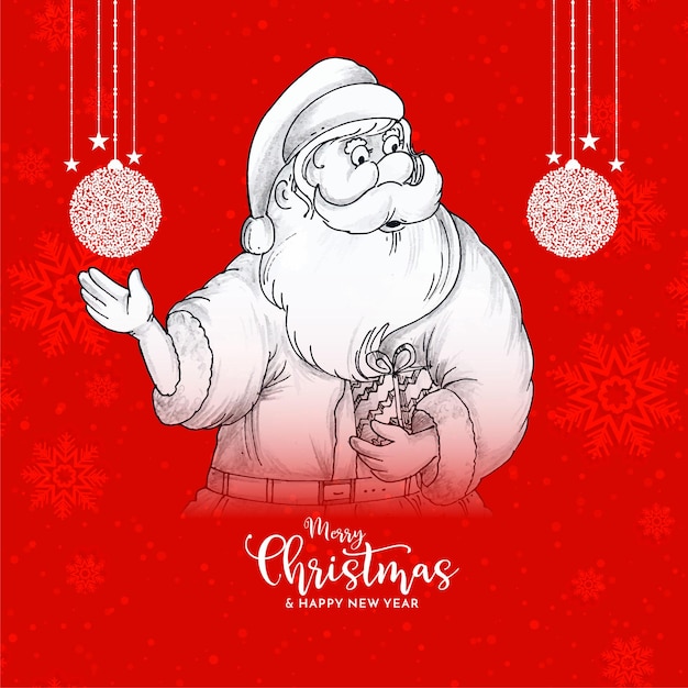 Free Vector red color merry christmas festival background with santa claus