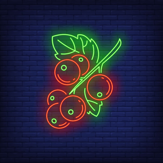 Free Vector red currant berries neon sign. 