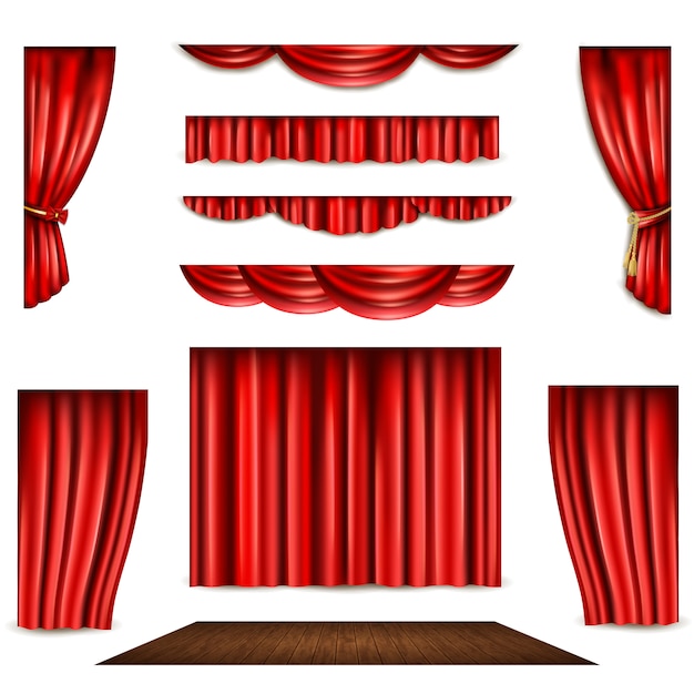 Red Curtain And Stage Icons Set