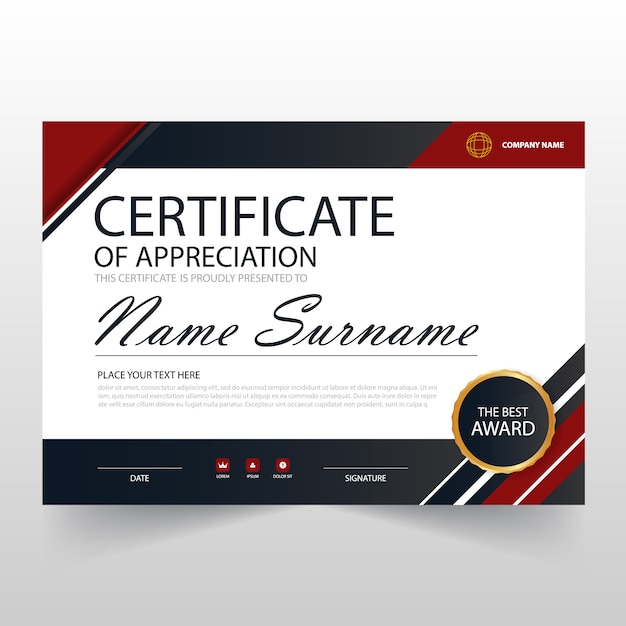 Red and dark horizontal certificate of appreciation