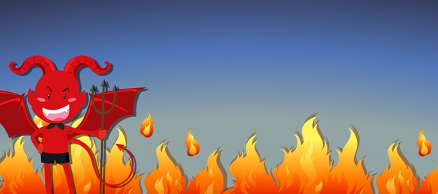 Red devil with fire banner