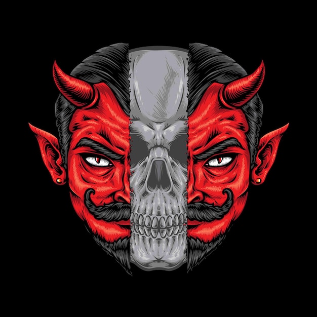 Free Vector red devil with skull vector