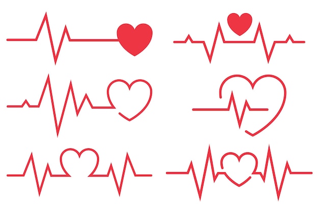 Red Ecg Heartbeat Lines With Hearts Collection