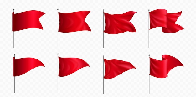 Red flags and pennants on poles mockup