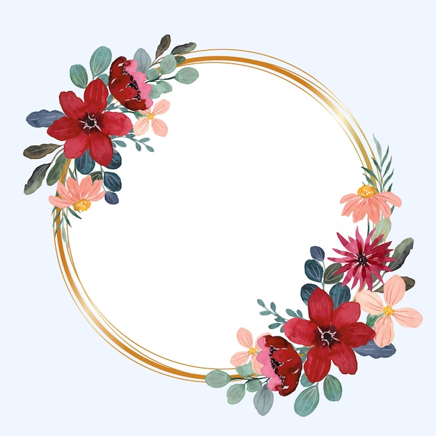 Red floral wreath with gold circle