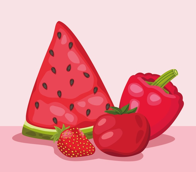 Free vector red fruits and vegetables fresh