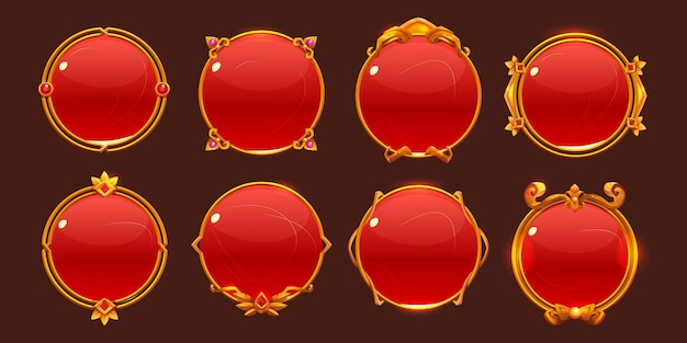 Red game buttons golden achievement badges