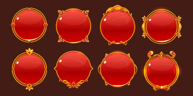 Red game buttons golden achievement badges