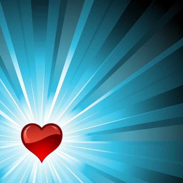 Free Vector red glossy heart on a blue star burst background