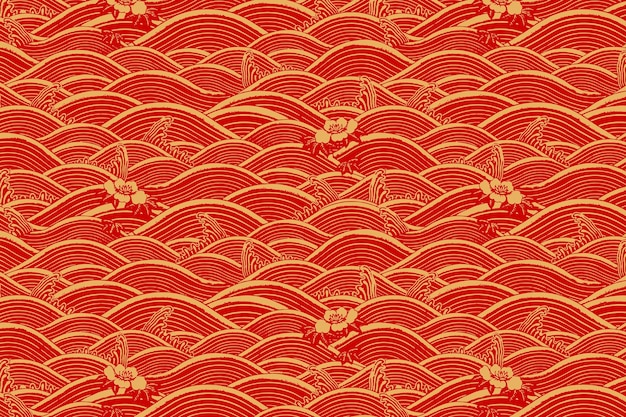 Free Vector red gold chinese art wave pattern background