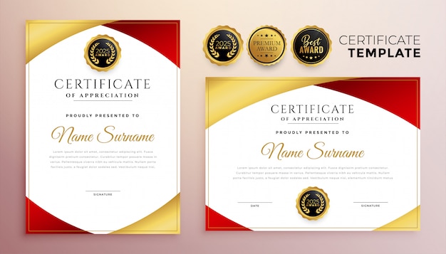 Red and gold multipurpose certificate template design