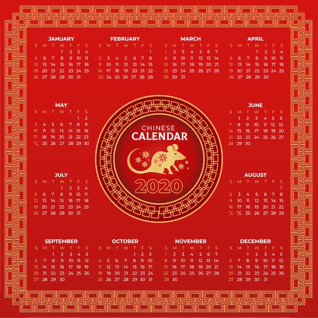 Red & golden chinese new year calendar