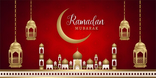 Red and Golden Royal Theme Free vector eid mubarak ramadan season festival greeting banner design