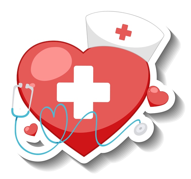 Free vector red gradient heart with nursing cap and stethoscope