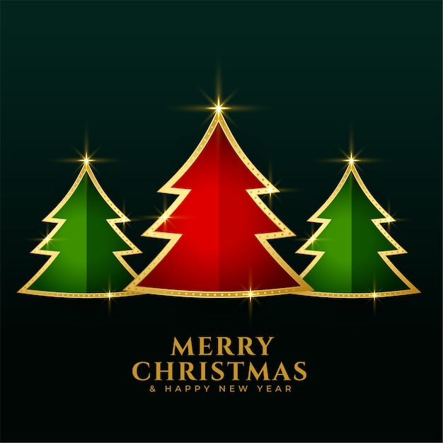 Red green christmas golden trees background 