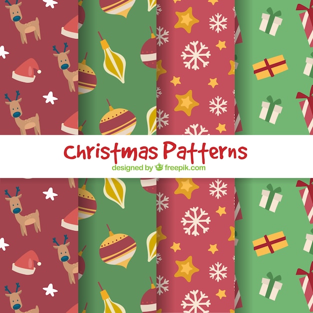 Free vector red and green christmas  patterns