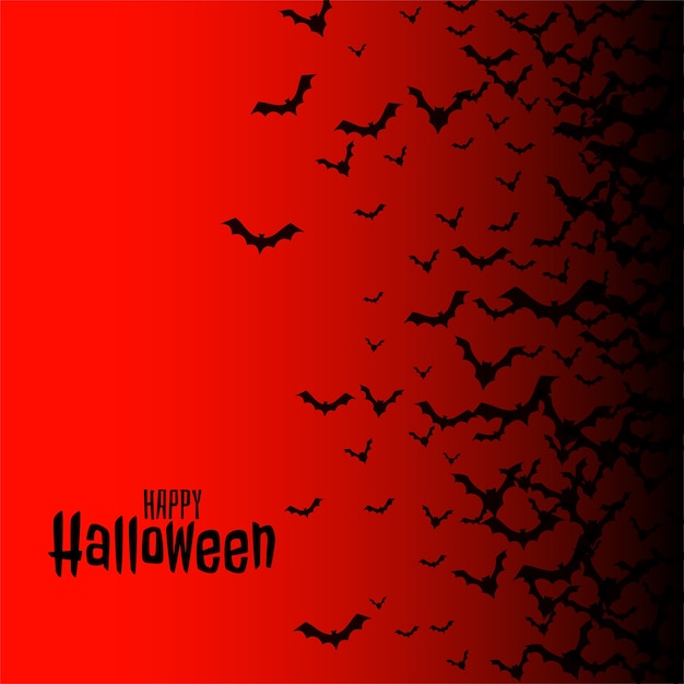 Free Vector red happy halloween with flying bats