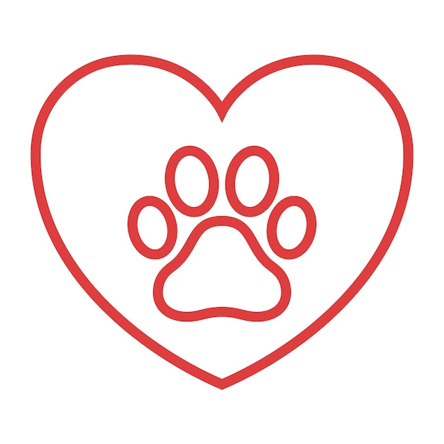 Free Vector red heart and paw print outline