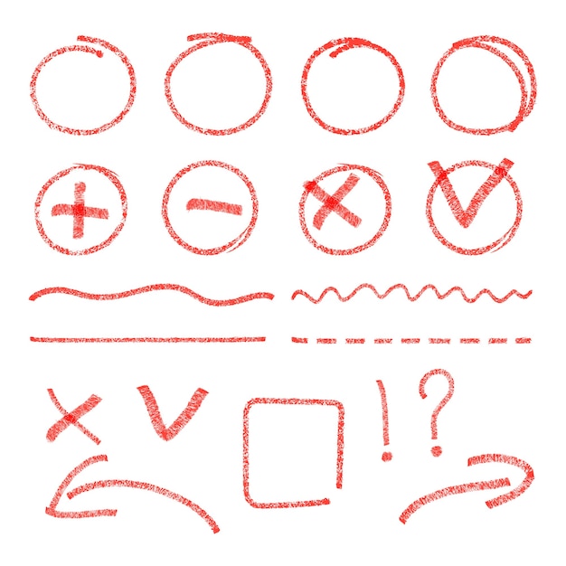 Free Vector red highlight elements. circles, arrows, check marks and cross signs.