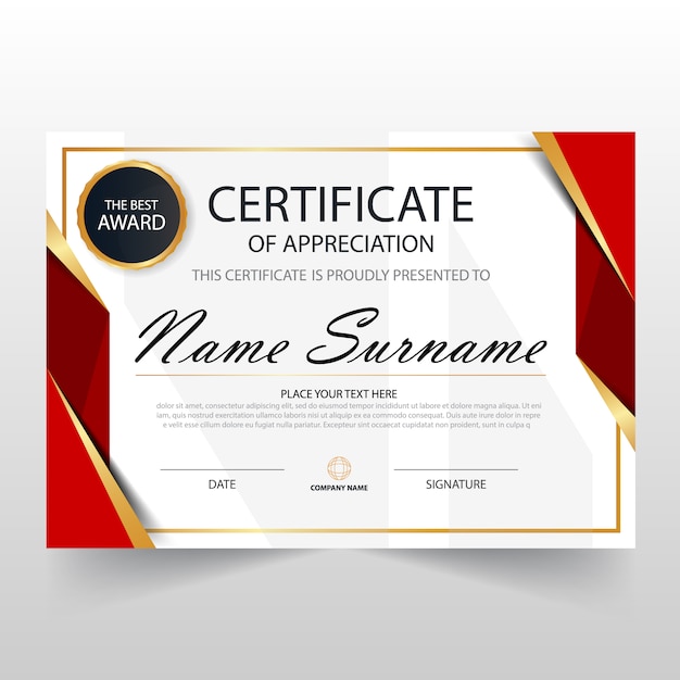 Red horizontal certificate template