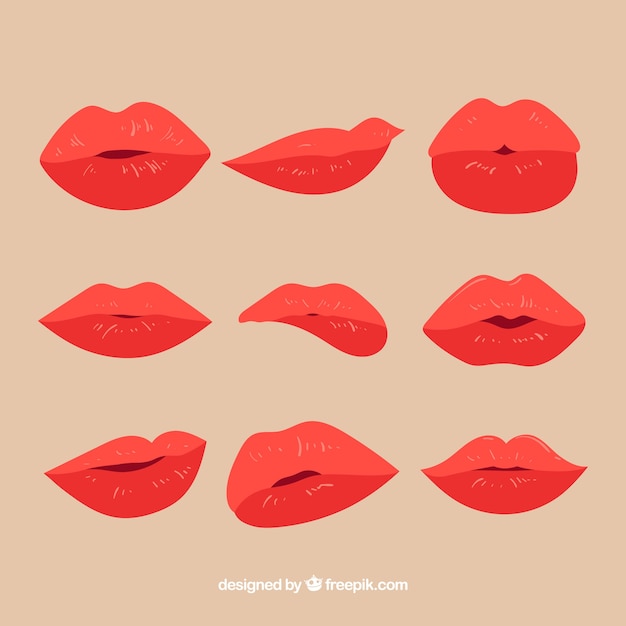 Free vector red lips collection with flat design