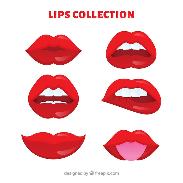 Red lips collection with flat design