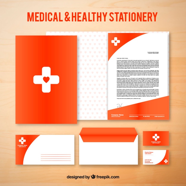 Free Vector red medical stationery