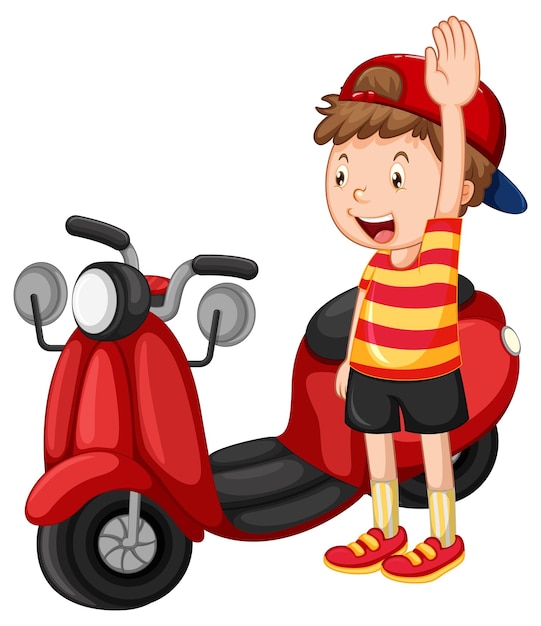 Red motorcycle with a boy cartoon