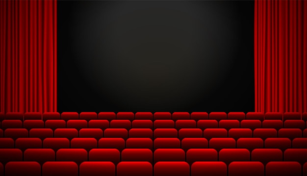 Free vector red movie theater seats with curtains background