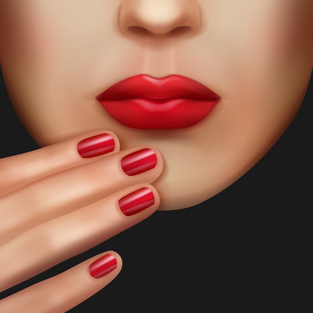 Free Vector red nails and lipstick of same color