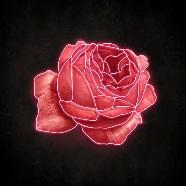 Free Vector red neon rose on a black background