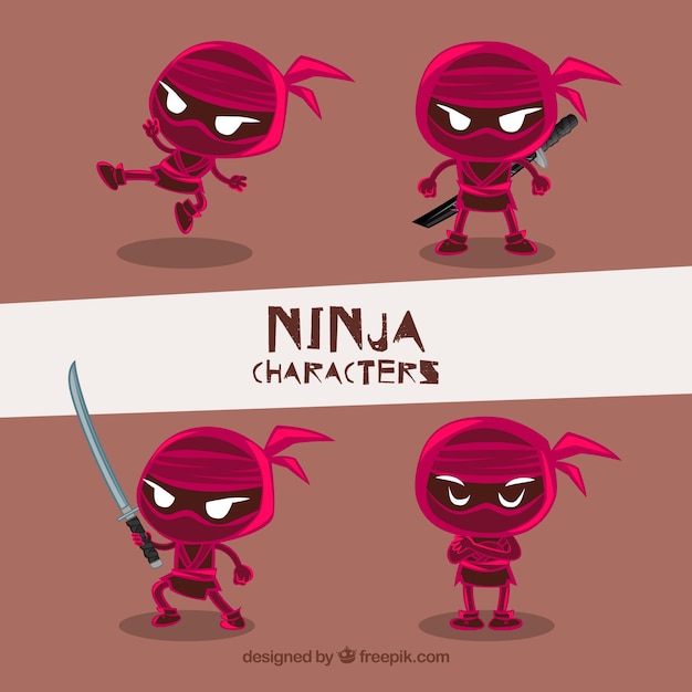 Free Vector red ninja character collection